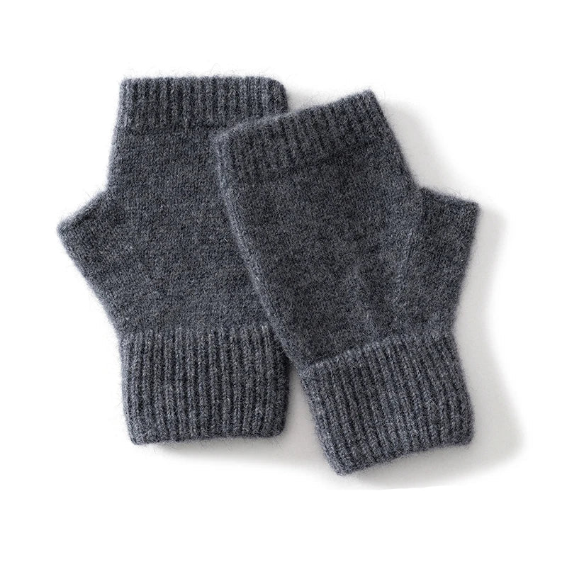 Soft wool knit fingerless gloves for women, providing warmth and style in cold weather.