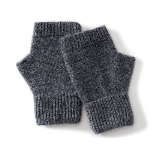 Soft wool knit fingerless gloves for women, providing warmth and style in cold weather.