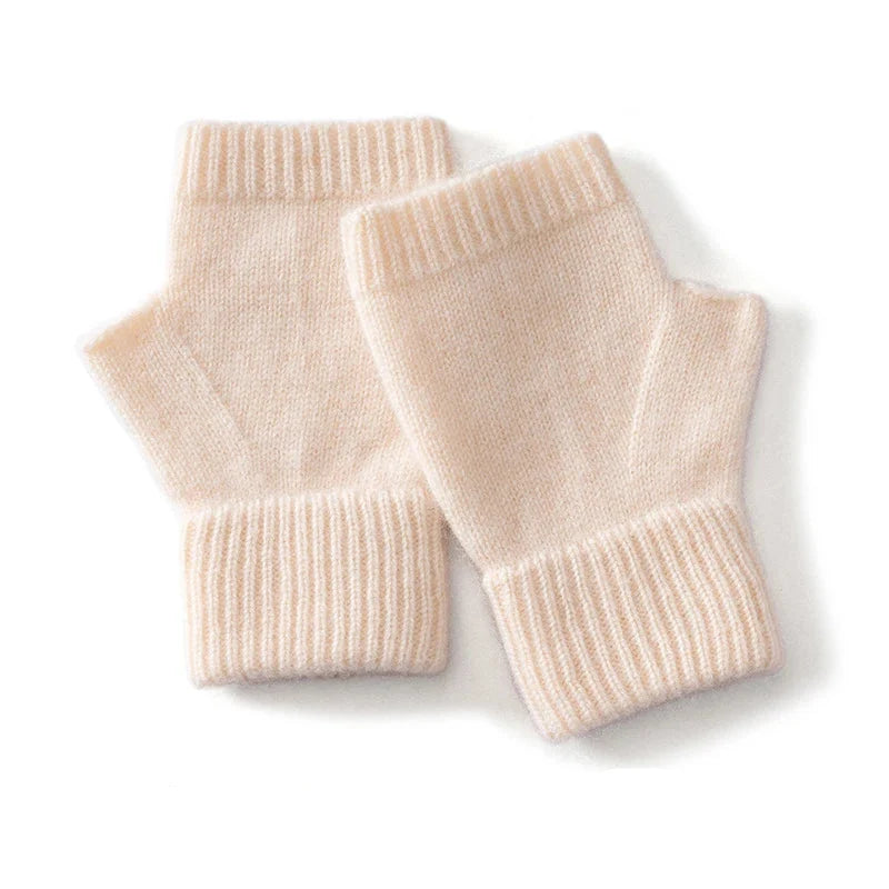 Cozy women's fingerless wool knit gloves, a perfect fall/winter fashion accessory.
