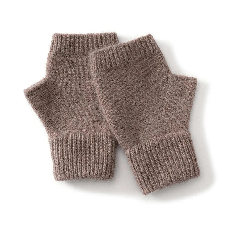 Warm, soft knit wool fingerless gloves for women, ideal for winter comfort and everyday wear.