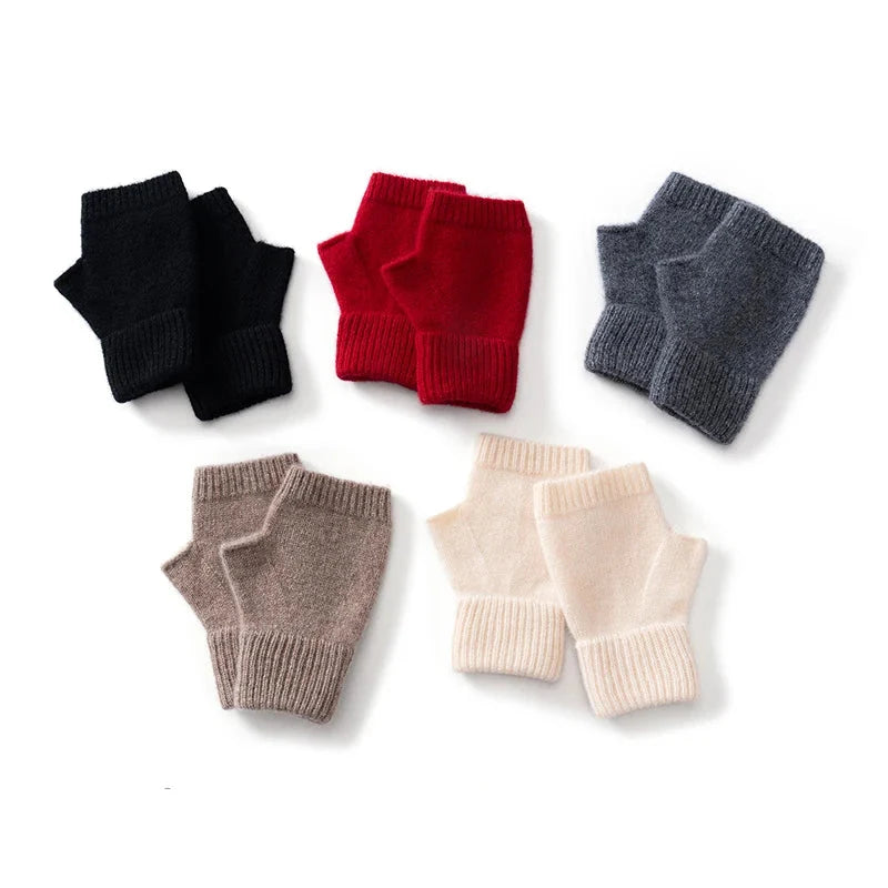 Versatile women's wool knit fingerless gloves, a chic and warm accessory for fall and winter.