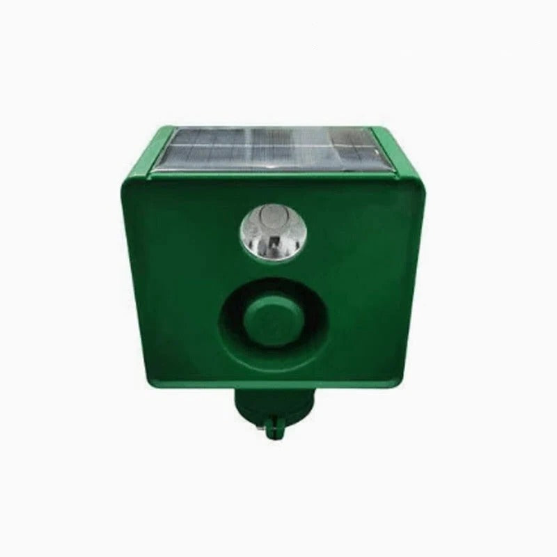 Garden & farm protection with solar animal repellent. Loud alarm & flashing light deter wildlife.