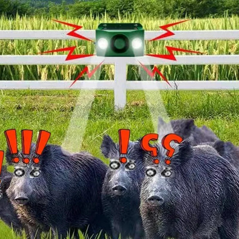 Outdoor solar pest control light with a loud alarm, providing garden & farm defense.