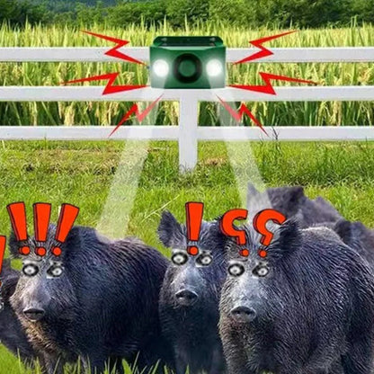 Outdoor solar pest control light with a loud alarm, providing garden & farm defense.