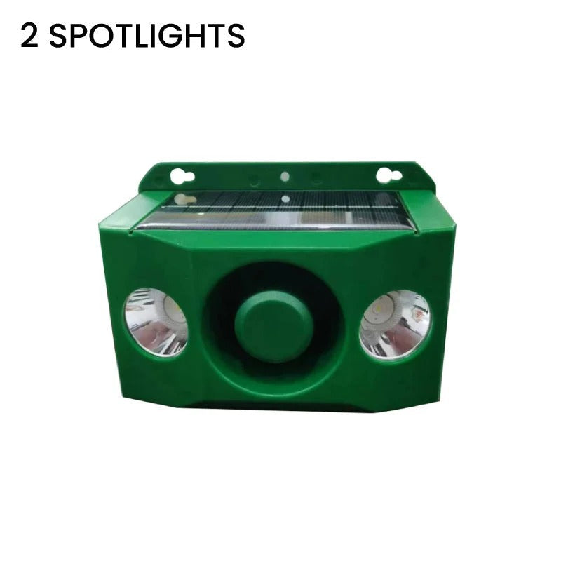 Weather-resistant solar light & loud alarm for outdoor security. Ideal animal & pest control.