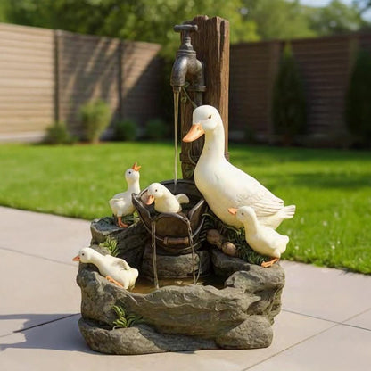 Solar garden fountain with LED light & animal figurine. Perfect weather-resistant patio & balcony decor.