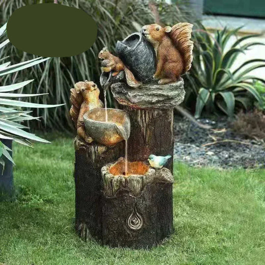 Tranquil solar garden fountain featuring an animal figurine & LED light. Durable resin for outdoor living.