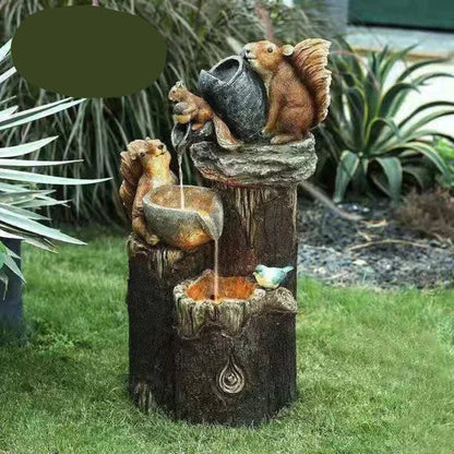 Tranquil solar garden fountain featuring an animal figurine & LED light. Durable resin for outdoor living.