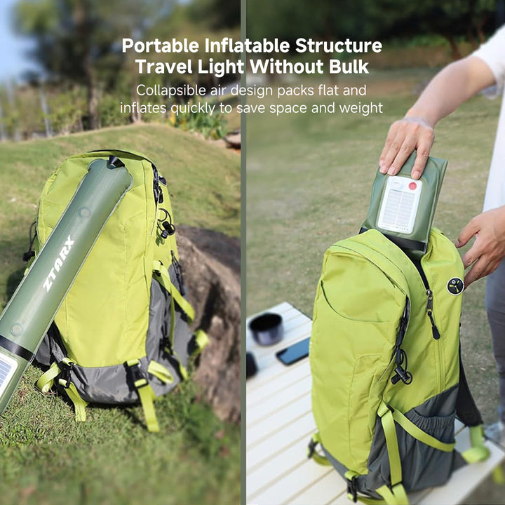 Rechargeable solar camping lantern, provides bright LED illumination.