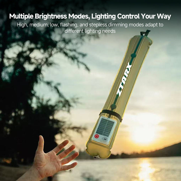 Inflatable solar lantern, portable and eco-friendly camping illumination.