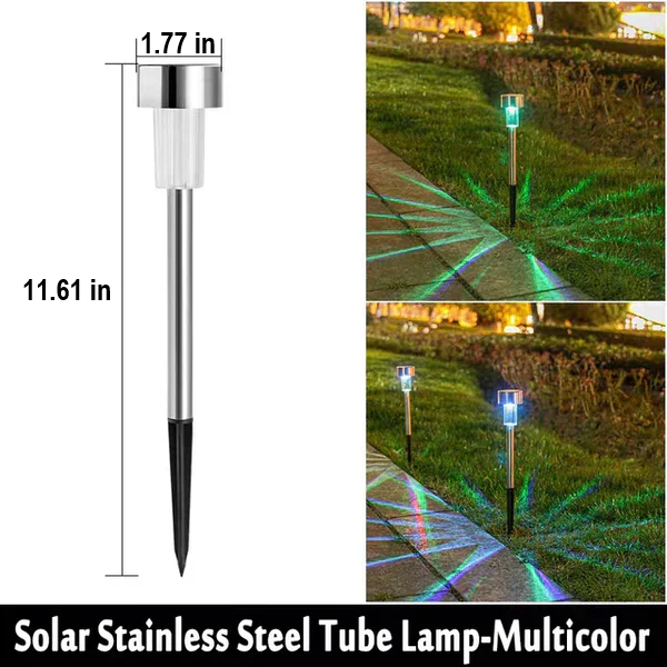 Weatherproof solar landscape lights provide warm LED lighting, enhancing outdoor ambiance and garden paths.