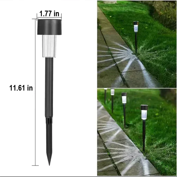 Black finish solar path lights, modern design LED for gardens. Sustainable outdoor lighting decor.