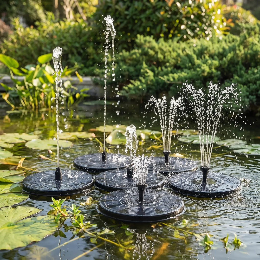 Solar pump floating fountain, perfect pond decor. Creates a serene water feature for your outdoor space.