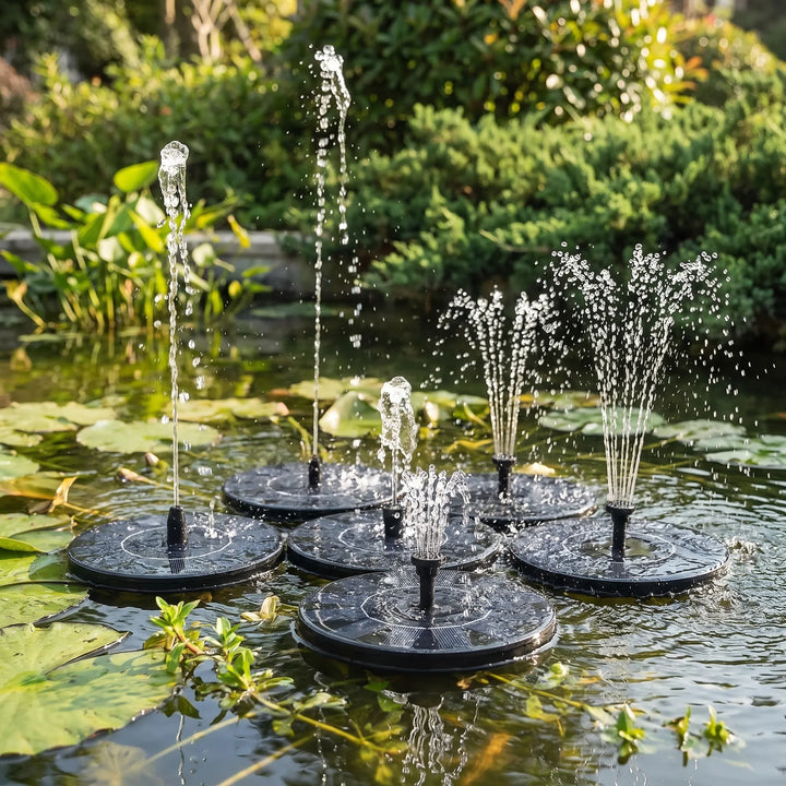 Solar pump floating fountain, perfect pond decor. Creates a serene water feature for your outdoor space.