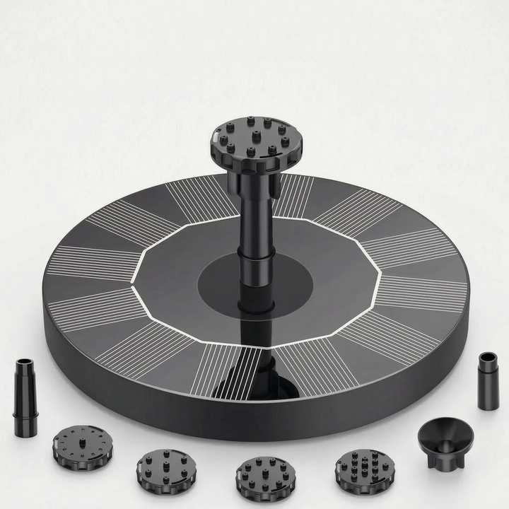 Easy-install solar floating fountain. Versatile water feature for birdbaths, ponds, & garden decor.