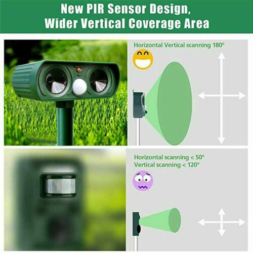 Infrared animal deterrent with solar panel, protecting vegetable patches from pests, waterproof design.