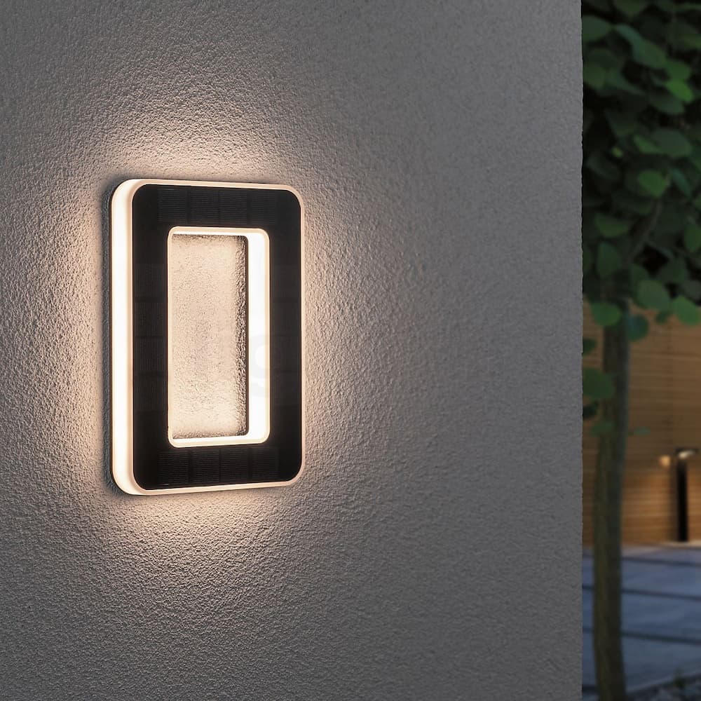 Solar powered LED house number, illuminated for night visibility & easy address finding.