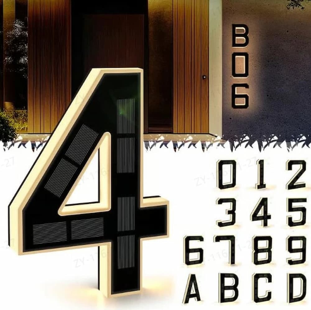 Stylish solar house number, a weatherproof LED solution for modern home exterior signage.