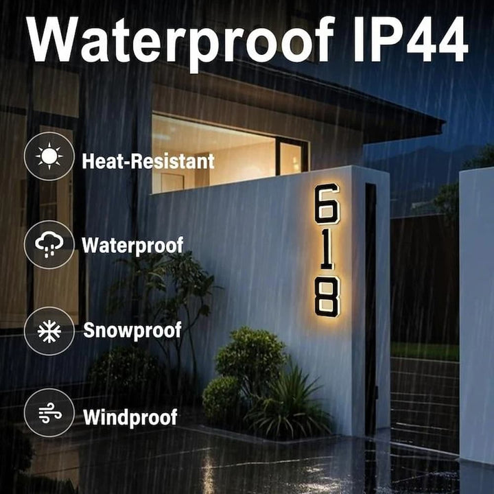 Backlit solar illuminated house number, creating a welcoming glow for your home's front door at night.