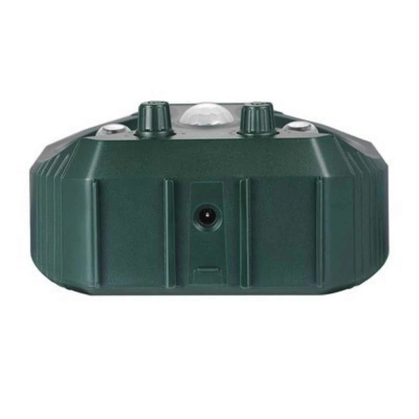 Ultrasonic solar animal repellent with motion sensor for garden & yard pest control.