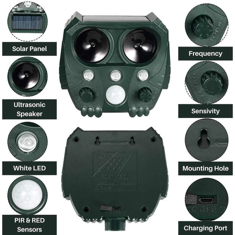 Keep unwanted cats and foxes away with this solar-powered ultrasonic outdoor deterrent.