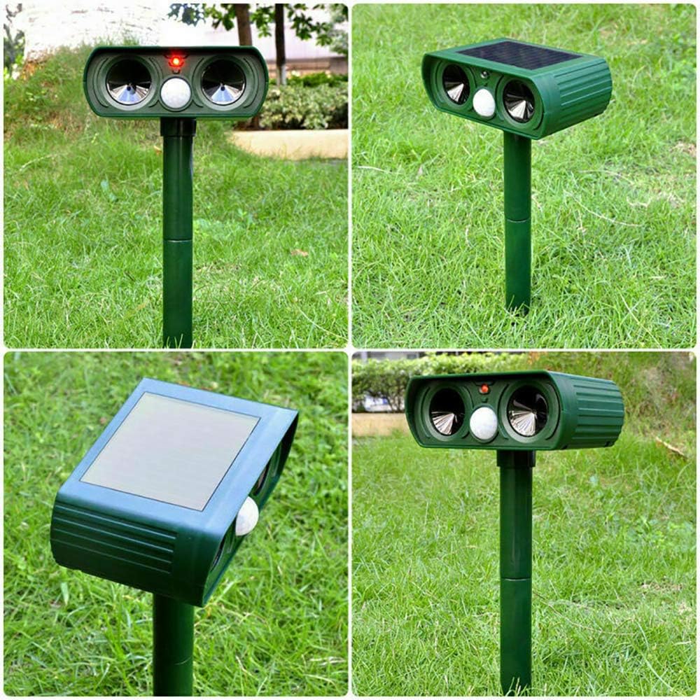 Outdoor solar animal repellent, motion-activated, for effective pest control & yard protection.