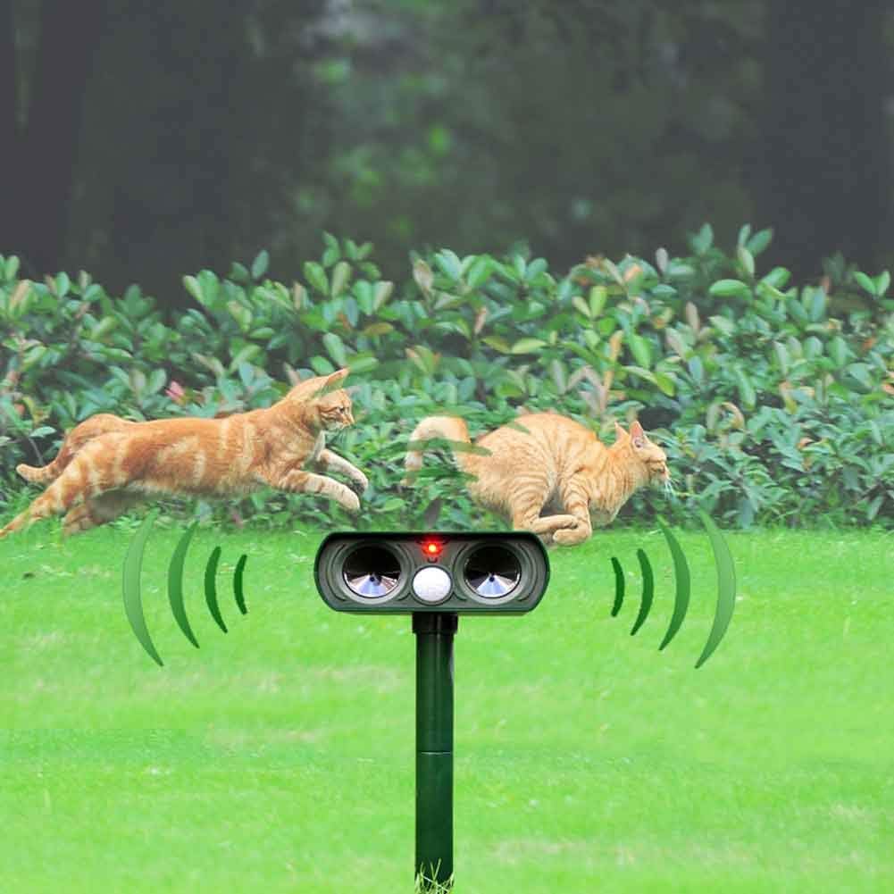 Motion-activated solar animal repellent device, a garden defender providing pest control.