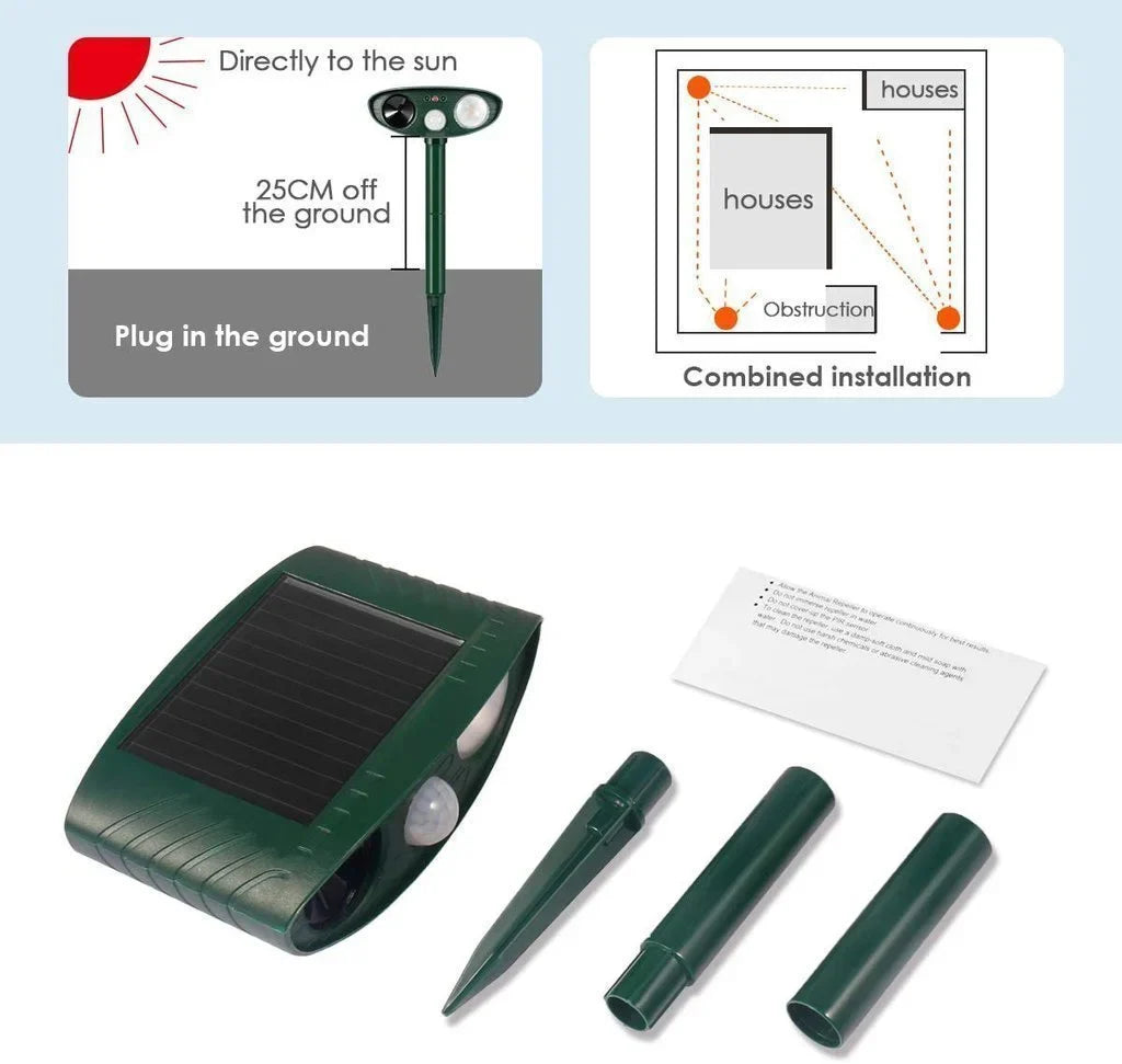 Get rid of chipmunks with this solar powered ultrasonic repeller, ideal for outdoor pest control.