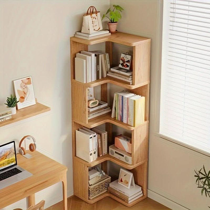 Modern solid pine wood corner storage cabinet. Perfect wood furniture solution for small spaces & home organization.