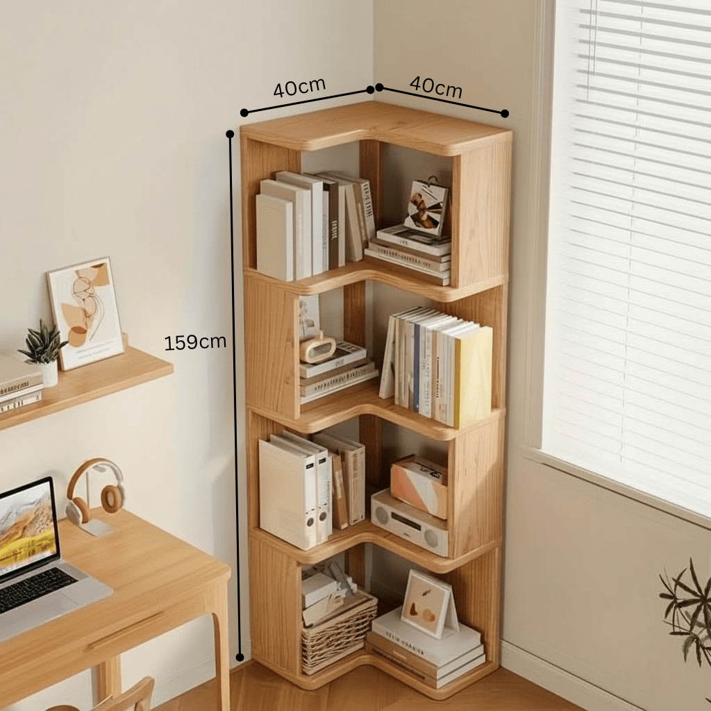 Natural pine wood corner cabinet with display shelves. Versatile storage for elegant home organization in any room.