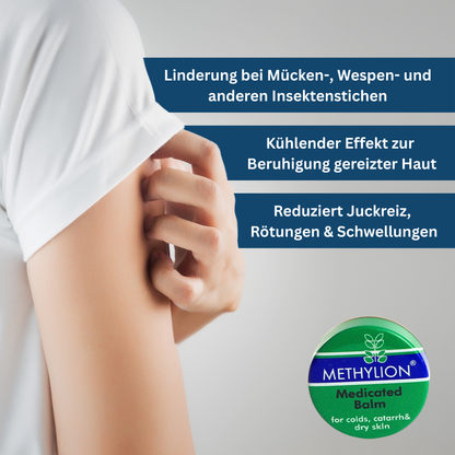 Bite relief balm with natural ingredients, ideal for soothing skin after insect stings outdoors.