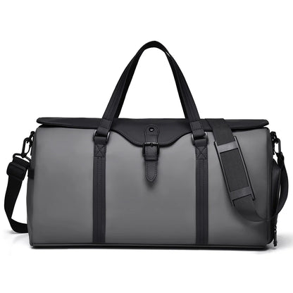 Unisex travel duffle with easy access pockets, a great carry-on or gym bag for organized journeys.