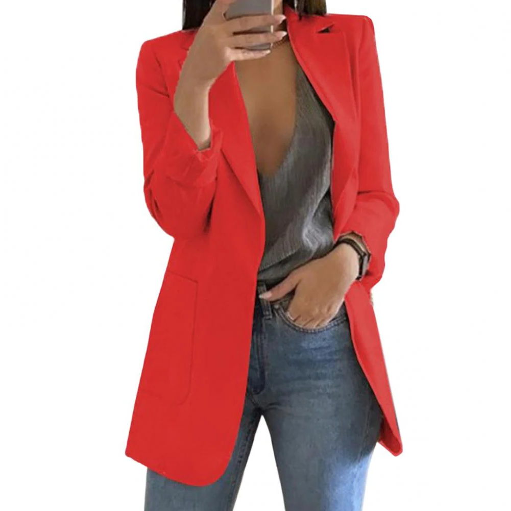 Stylish long blazer for women. Sophisticated outerwear, perfect for chic office wear, or versatile formal occasions.