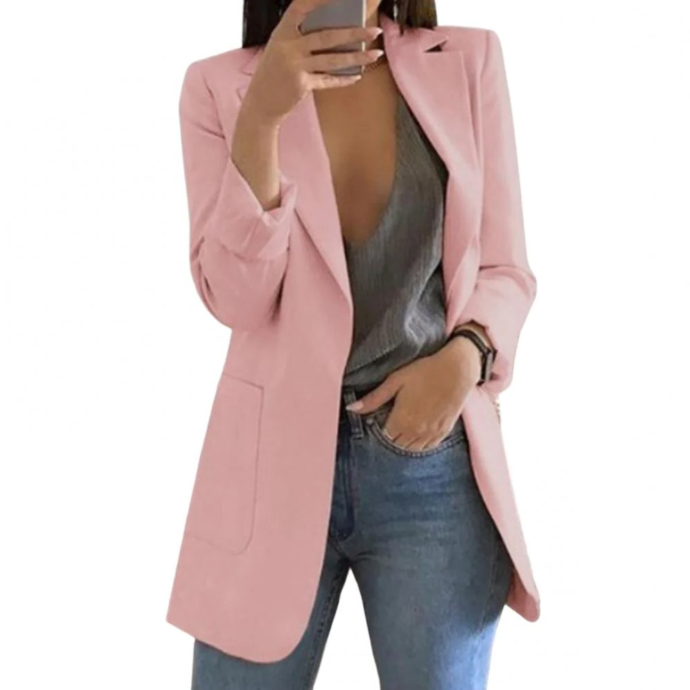 Women's fashion long blazer. A versatile & chic jacket for professional office attire and sophisticated business casual.