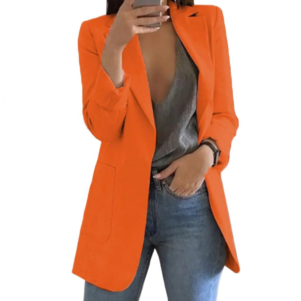 Classic women's long blazer jacket. Elegant formal wear or a versatile outerlayer for sophisticated business casual.