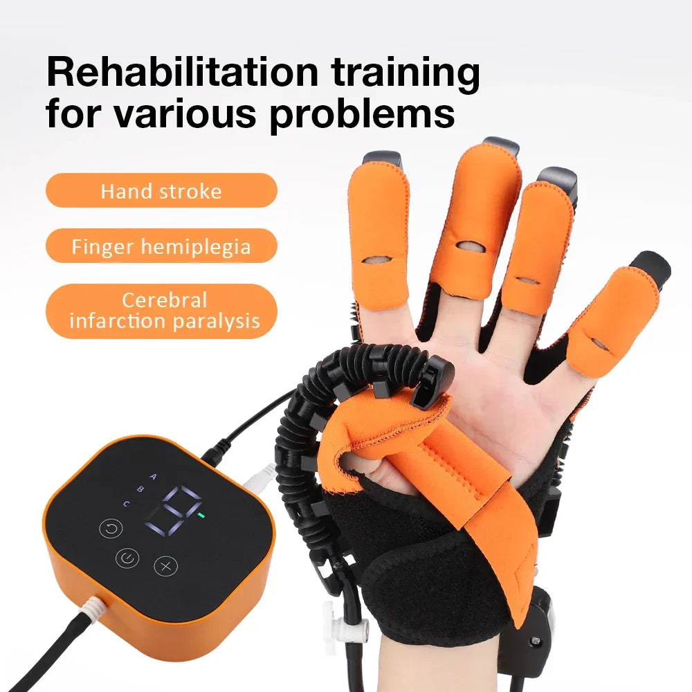 Unisex electric hand rehabilitation glove assisting with finger exercise & stroke recovery physical therapy.