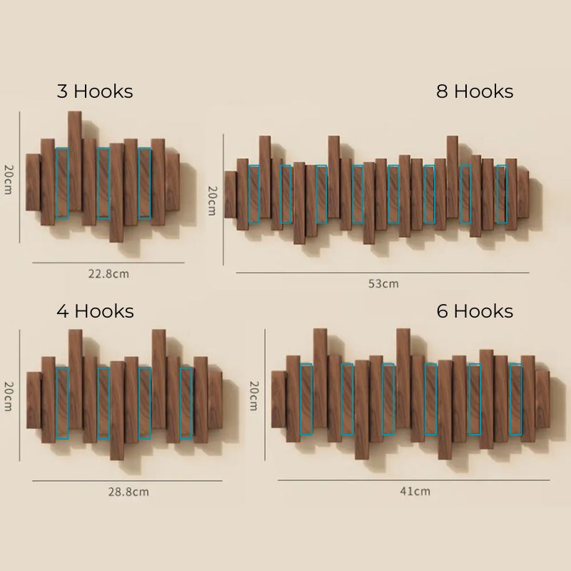 Wall mounted coat rack with unique foldable hooks. This wooden space-saving hanger organizes your entryway.