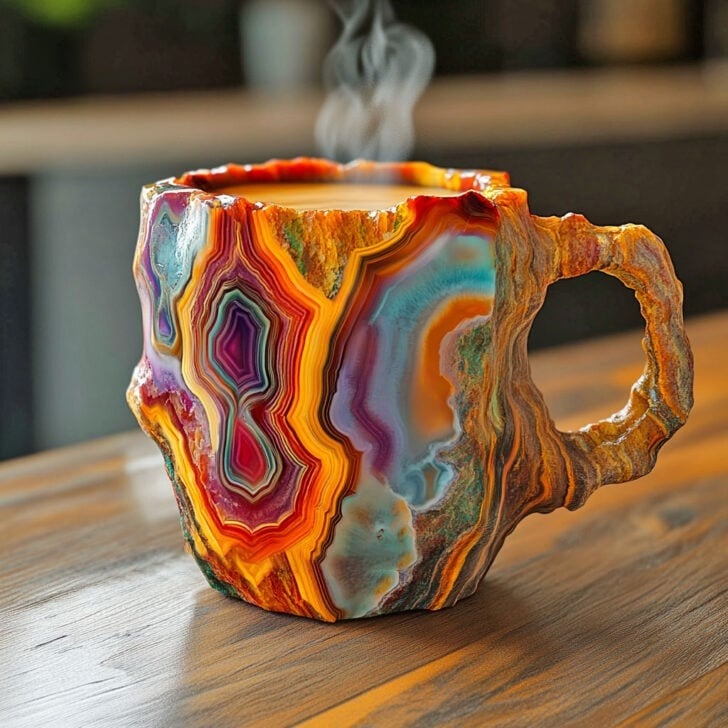Gemstone crystal coffee mug, unique handcrafted design. Perfect for hot beverages & stunning home decor.