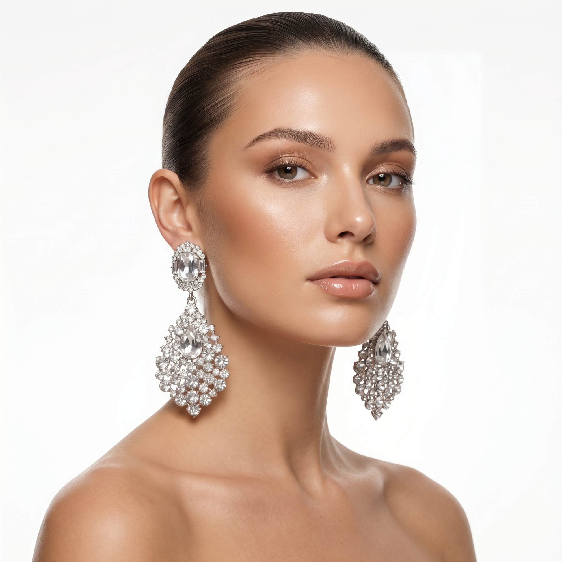 Sparkling rhinestone drop earrings for women, perfect for formal evening wear & special occasions.