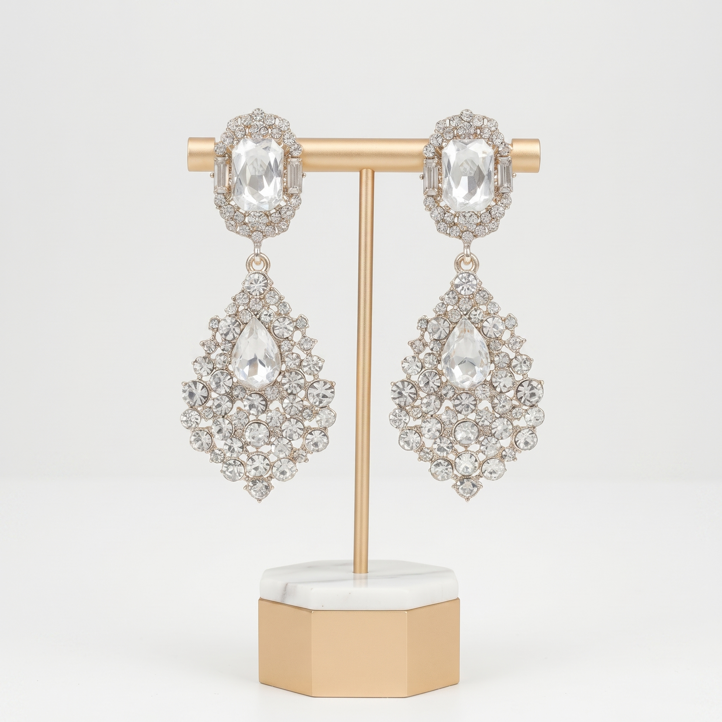Fashionable women's sparkling rhinestone drop earrings, adding glamour and sparkle to any special occasion outfit.