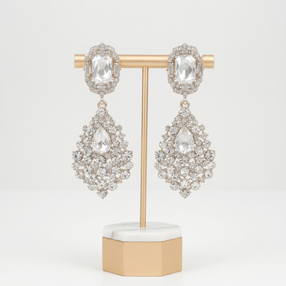 Fashionable women's sparkling rhinestone drop earrings, adding glamour and sparkle to any special occasion outfit.