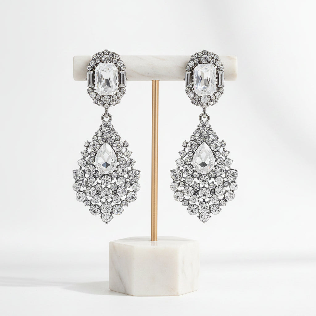 Elegant women's sparkling rhinestone drop earrings, an ideal jewelry gift for her, adding evening glamour.