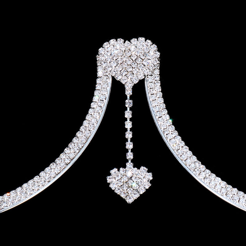 Glamorous women's rhinestone chest pendant necklace. A sparkling, adjustable jewelry accessory and statement piece.