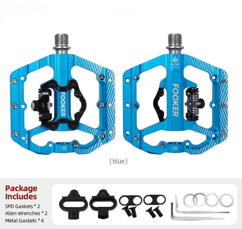 Angled shot of black SPD road bike pedals, designed for optimal power transfer and comfort