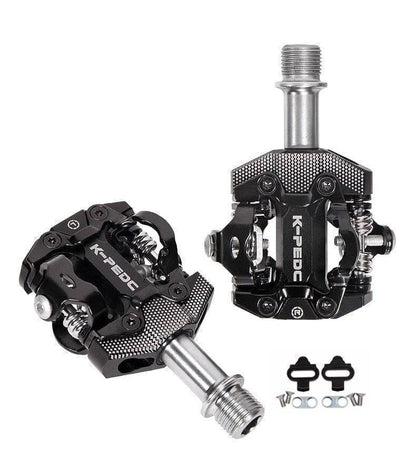 Hand holding an SPD bike pedal, illustrating its compact and sturdy design for enhanced cycling