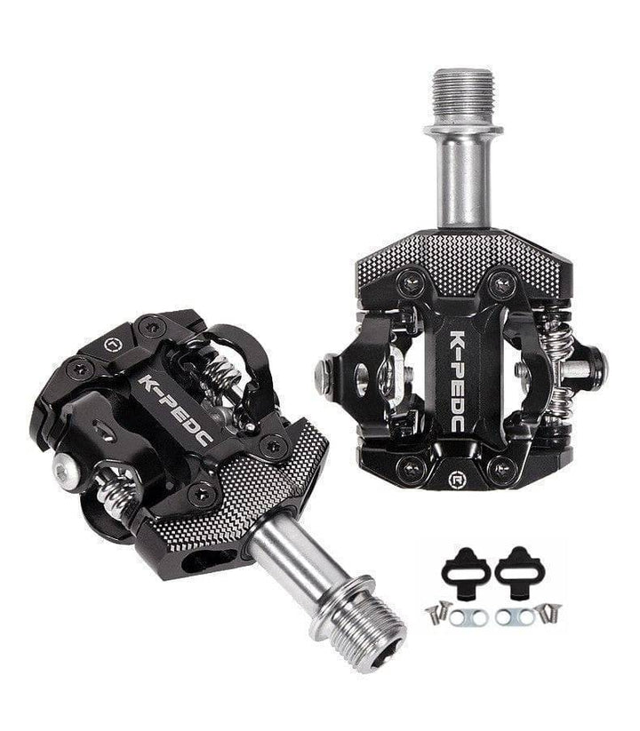 Hand holding an SPD bike pedal, illustrating its compact and sturdy design for enhanced cycling