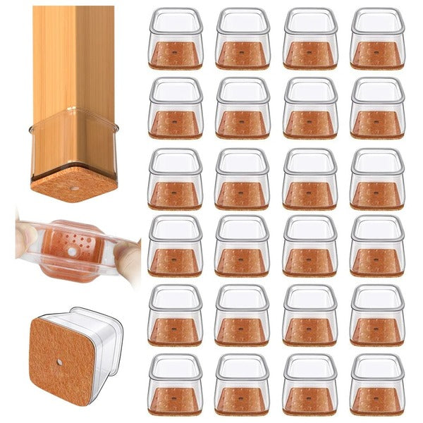Square chair leg protectors (set of 24) for anti-scratch floor & noise reduction. Hardwood floor protection.