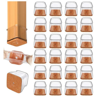 Square chair leg protectors (set of 24) for anti-scratch floor & noise reduction. Hardwood floor protection.