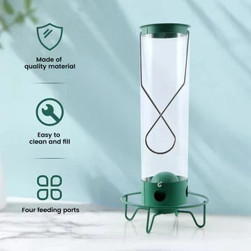 Outdoor squirrel proof bird feeder, designed to protect bird seed and attract various wild birds.