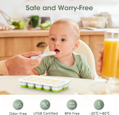 Complete set: Stackable silicone ice cube trays, lidded bin. Great for home kitchen and refreshing drinks.
